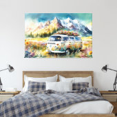 Campervan Bliss Retro Campervan in de bergen Canvas Afdruk (Insitu (Slaapkamer))