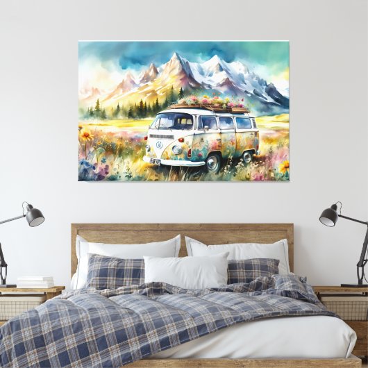 Campervan Bliss Retro Campervan in de bergen Canvas Afdruk (Insitu (Slaapkamer))