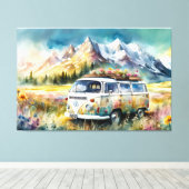 Campervan Bliss Retro Campervan in de bergen Canvas Afdruk (Insitu (Houten vloer))