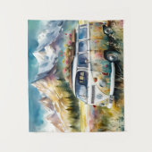 Campervan Bliss Retro Campervan in de bergen Wandkleed (Voorkant)