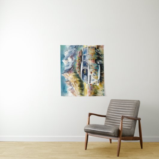 Campervan Bliss Retro Campervan in de bergen Wandkleed (In situ)