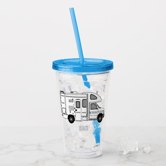 Campervan cartoon illustratie acryl drinkbeker (Voorkant ijs)