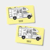 Campervan cartoon illustratie badge (Voor- en achterkant)