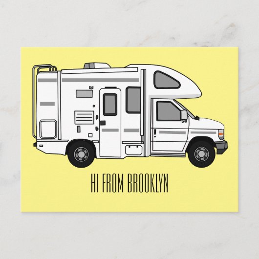 Campervan cartoon illustratie briefkaart (Voorkant)