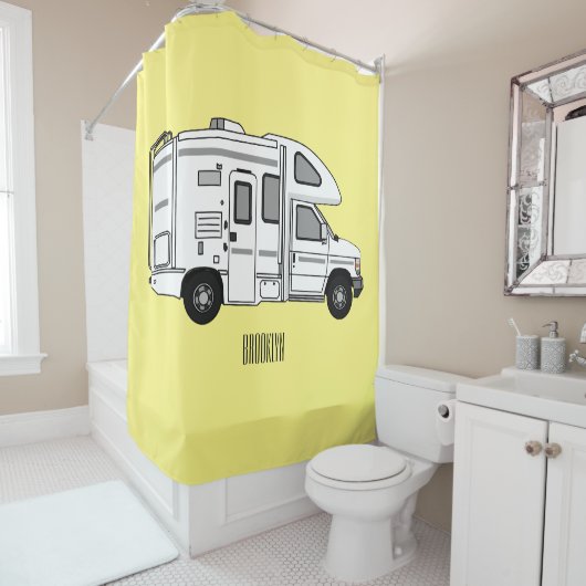 Campervan cartoon illustratie douchegordijn (In situ)