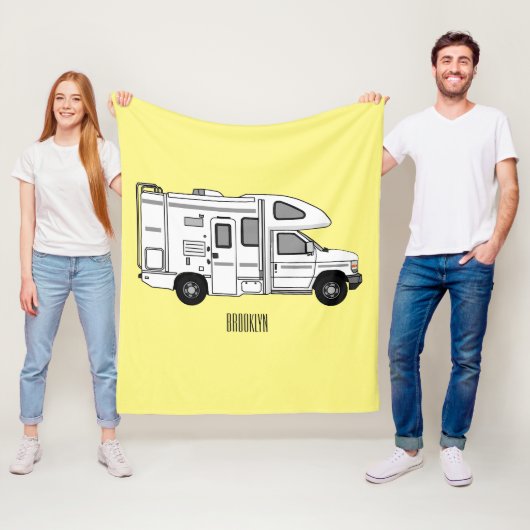 Campervan cartoon illustratie fleece deken (In situ)