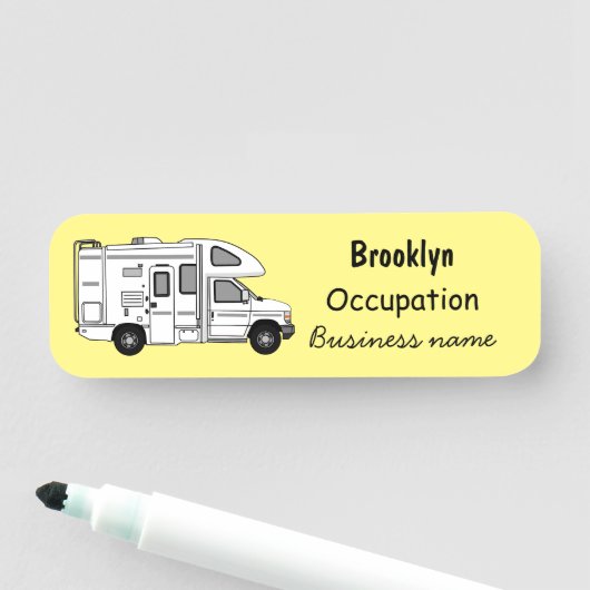 Campervan cartoon illustratie naamplaatje (In situ)