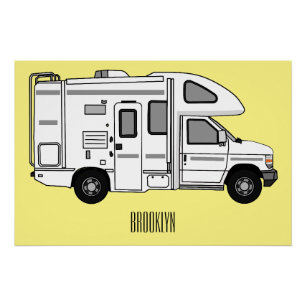 Campervan cartoon illustratie perfect poster