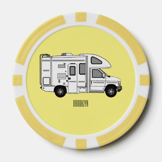 Campervan cartoon illustratie poker chips (Voorkant)