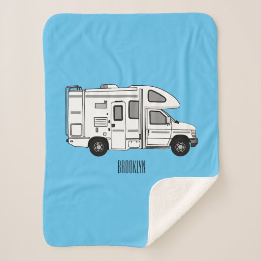 Campervan cartoon illustratie sherpa deken (Voorkant)