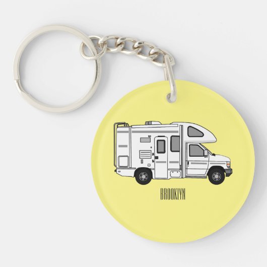 Campervan cartoon illustratie sleutelhanger (Voorkant)