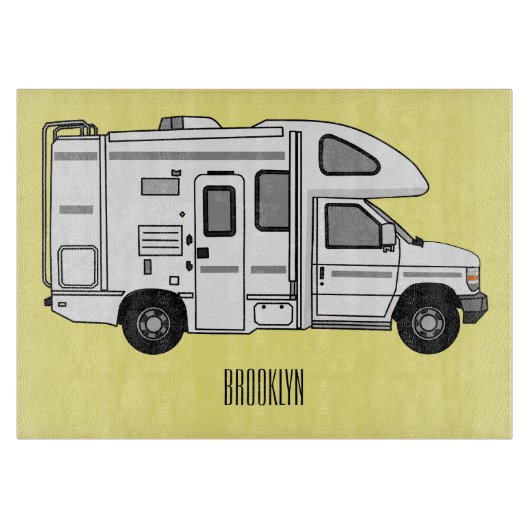 Campervan cartoon illustratie snijplank (Voorkant)