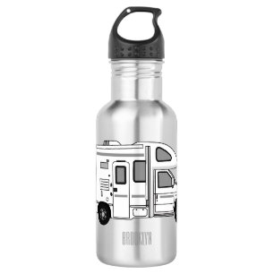 Campervan cartoon illustratie waterfles 