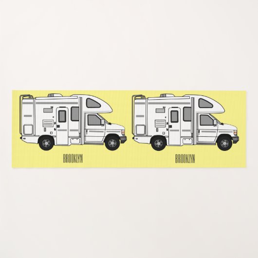 Campervan cartoon illustratie yogamat (Voorkant (horizontaal))