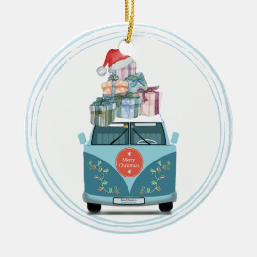 Campervan Kerst Keramisch Ornament (Voorkant)