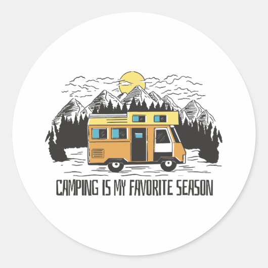 Campervan Mountain Retreat Ronde Sticker (Voorkant)