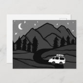 Campervan Mountains Vanlife RV Moon B&W Briefkaart (Voorkant / Achterkant)