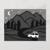 Campervan Mountains Vanlife RV Moon B&W Briefkaart (Voorkant)