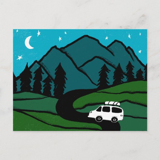 Campervan Mountains Vanlife RV Moon Briefkaart (Voorkant)
