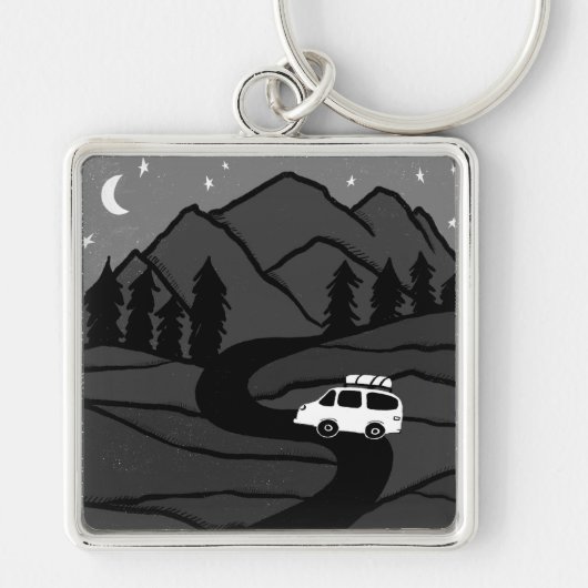 Campervan Mountains Vanlife RV Moon Sleutelhanger (Voorkant)
