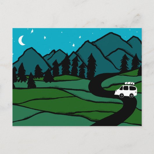 Campervan Mountains Vanlife RV Moon Stars Briefkaart (Voorkant)