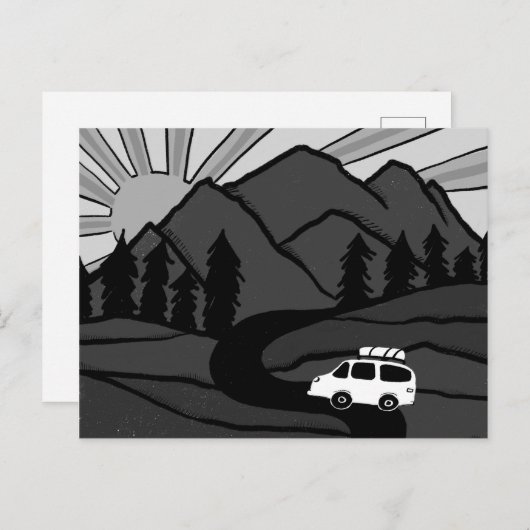 Campervan Mountains Vanlife RV Sunrise B&W Briefkaart (Voorkant / Achterkant)