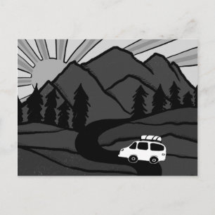 Campervan Mountains Vanlife RV Sunrise B&W Briefkaart