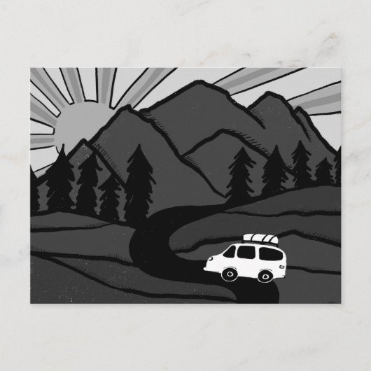 Campervan Mountains Vanlife RV Sunrise B&W Briefkaart (Voorkant)