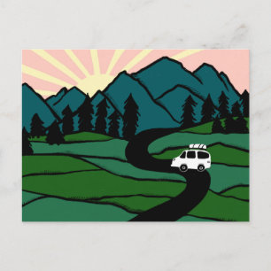 Campervan Mountains Vanlife RV Sunrise Briefkaart
