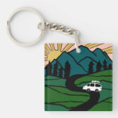 Campervan Mountains Vanlife RV Sunrise Sleutelhanger (voorkant)