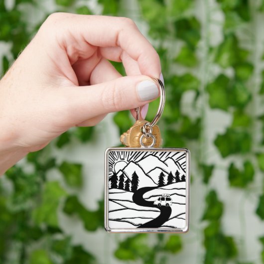 Campervan Mountains Vanlife RV Sunrise Sleutelhanger (Hand)