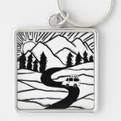 Campervan Mountains Vanlife RV Sunrise Sleutelhanger (Voorkant)