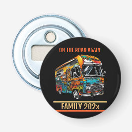 Campervan Op de weg weer Familie Vakantie Reizen Button Flesopener