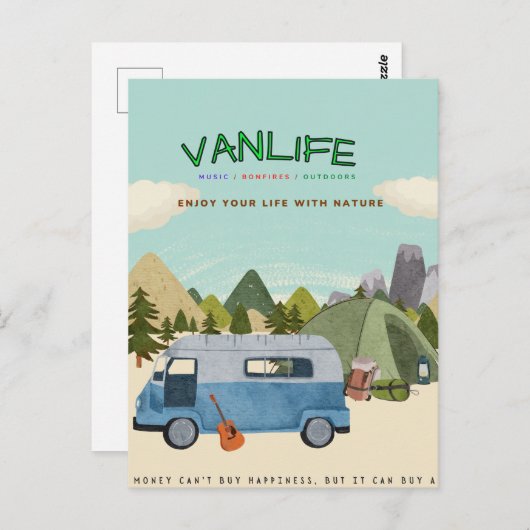 Campervanlife: Briefkaart met retro campervan (Voorkant / Achterkant)