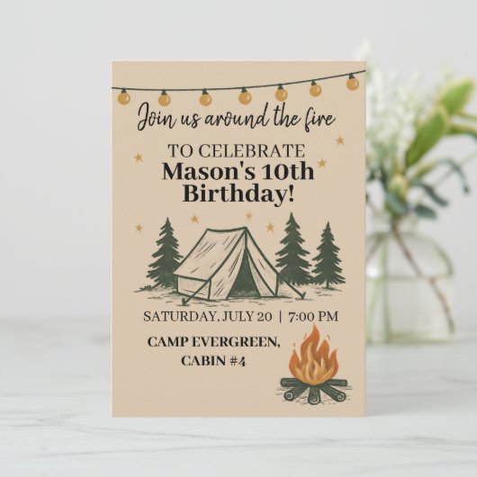 Campfire Birthday Invitation Kaart (Staand voorkant)