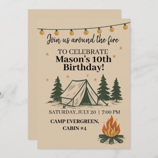 Campfire Birthday Invitation Kaart (Voorkant / Achterkant)