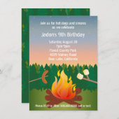 Campfire Birthday party van Hot Dogs en Smores Kaart (Voorkant / Achterkant)