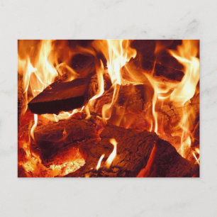 Campfire Blazing, Wood Burning, Flames, Close-up Briefkaart