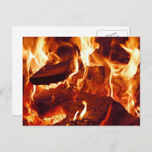 Campfire Blazing, Wood Burning, Flames, Close-up Briefkaart (Voorkant / Achterkant)