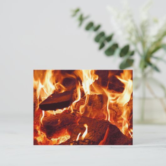 Campfire Blazing, Wood Burning, Flames, Close-up Briefkaart (Staand voorkant)