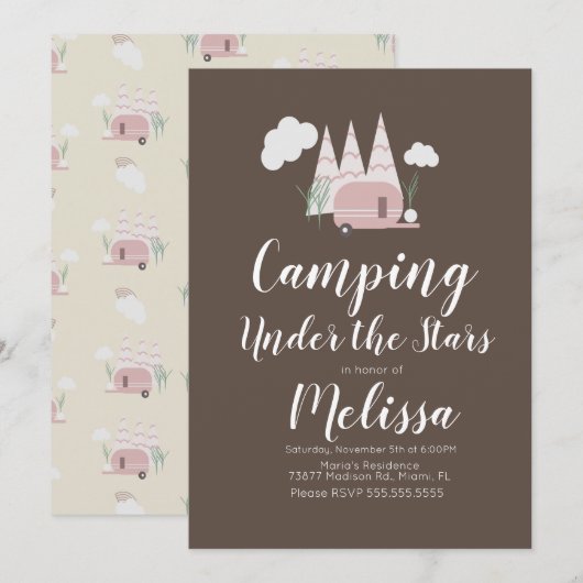 Campfire Camping Outdoor Party Boho Invitation Kaart (Voorkant / Achterkant)