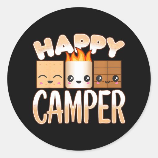 Campfire Camping Outdoor Vrienden Smores Gelukkig Ronde Sticker (Voorkant)