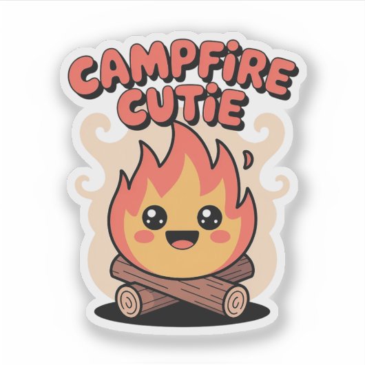 Campfire Cutie – Kawaii Camping Flame Karakter Sticker (Voorkant)
