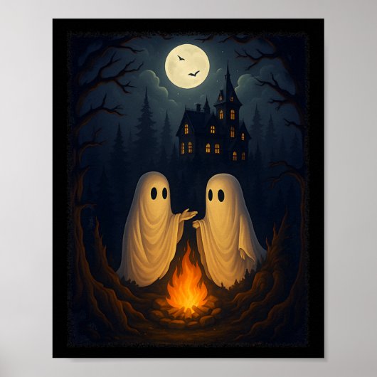 Campfire Ghost Shirt Haunted Forest Bonfire Schatt Poster (Voorkant)