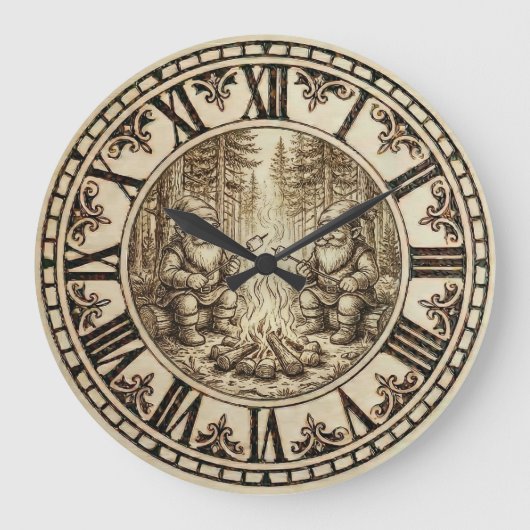 Campfire Gnomes Wall Clock  Grote Klok (Voorkant)