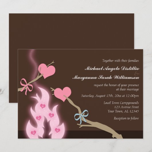 Campfire Hearts Campground bruiloft uitnodigingen (Voorkant / Achterkant)