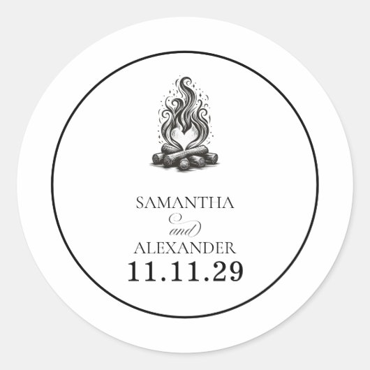 Campfire Love Wedding Ronde Sticker (Voorkant)