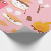 Campfire Marshmallow Chocolate Smores Roze Cadeaupapier (Hoek)