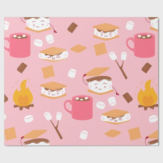 Campfire Marshmallow Chocolate Smores Roze Cadeaupapier (Vlak)