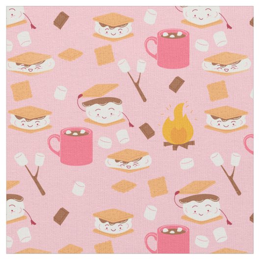Campfire Marshmallow Chocolate Smores Roze Stof (Close Up)